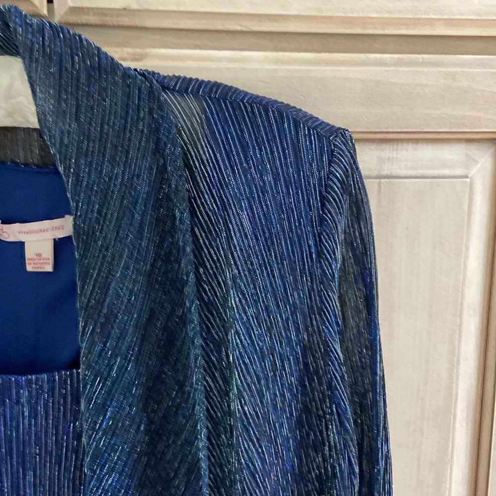 Db Elegant Blue Pleated Jacket and Dress Set sz 10 - Picture 3 of 9